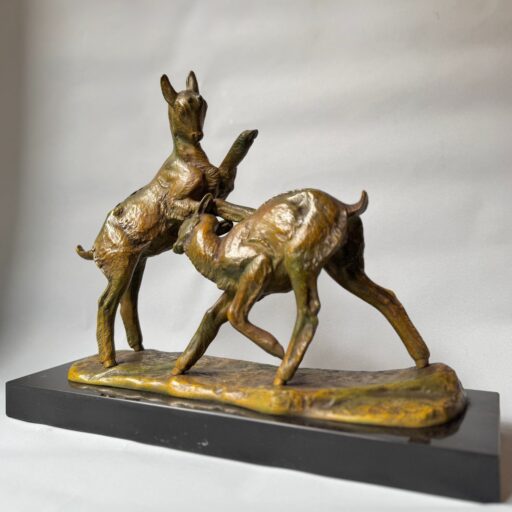 Sculpture bronze "combat de chevreaux" irénée rochard art deco