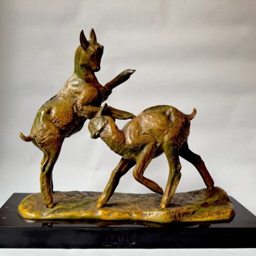 Sculpture bronze "combat de chevreaux" irénée rochard art deco