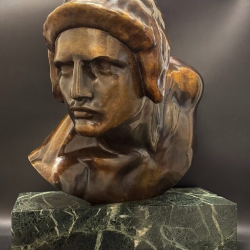 Constant roux. buste de gladiateur (achille) sculpture en bronze cire perdue, art déco.