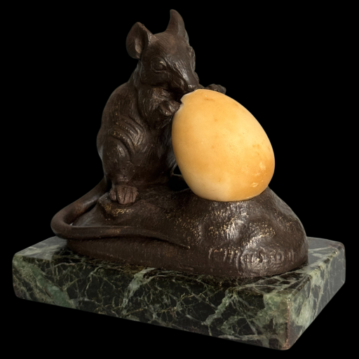 Souris à l’œuf par clovis masson - sculpture bronze animalier