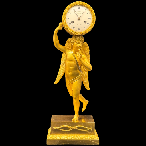 Pendule empire ''l'amour en silence '' bronze doré par ledure & hemon - cupidon