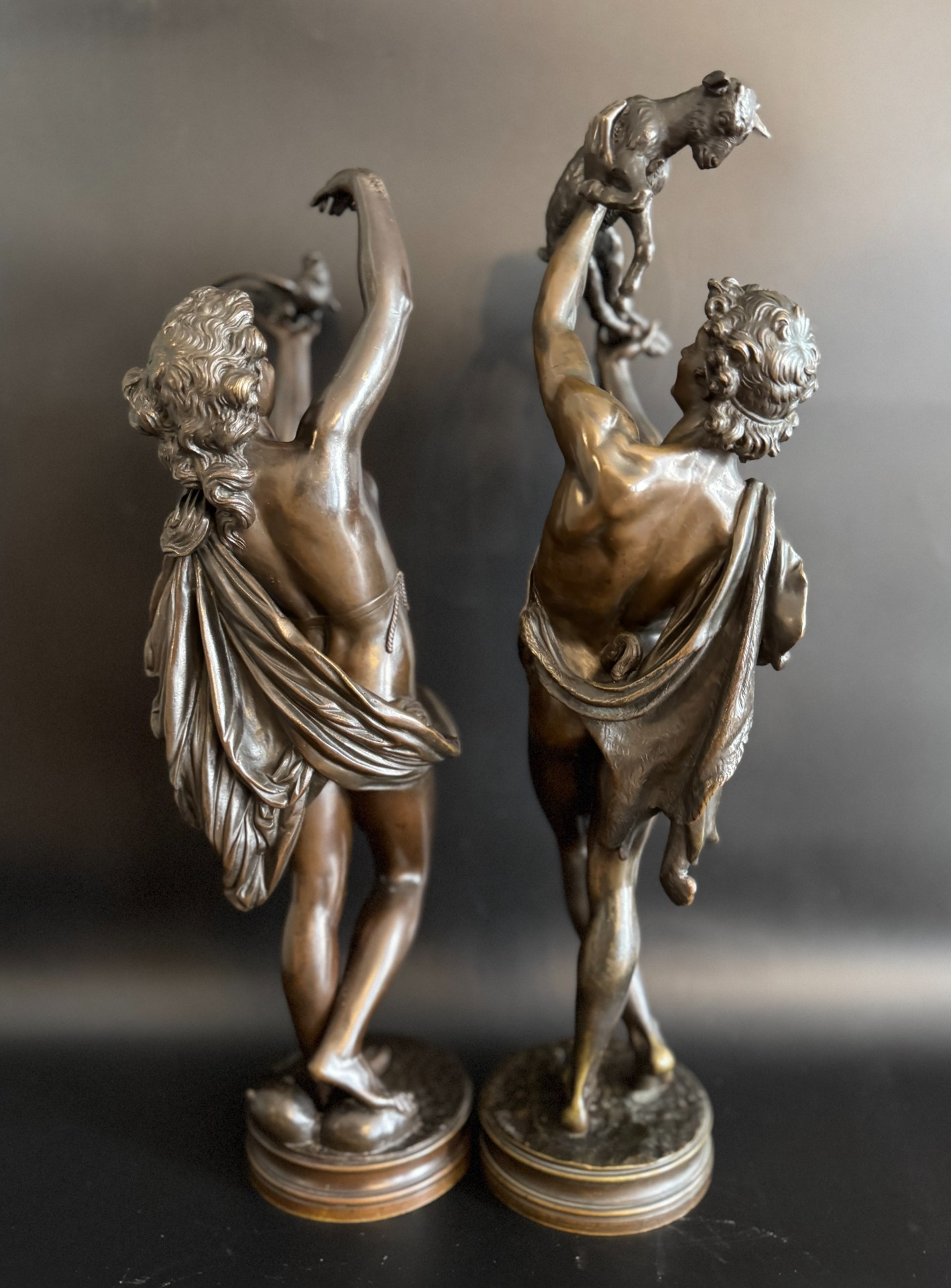 Paire de sculptures en bronze "faune au chevreau" & "femme à la colombe" ch. gumery – Image 6