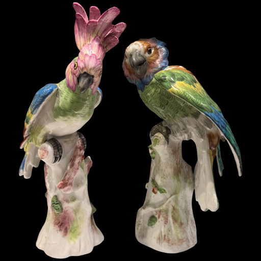 Paire de perroquets perchés en porcelaine de paris (bourdois & bloch) h36