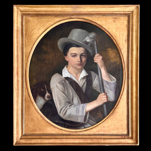 Ivan savinov - portrait de jeune homme avec son chien - toile, École russe xixème