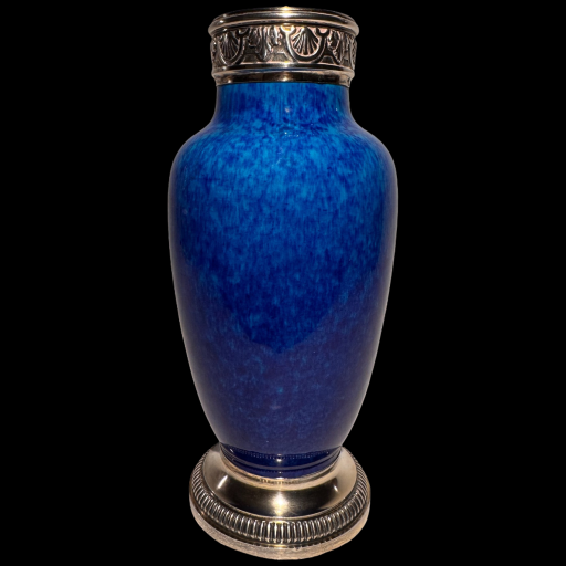Vase en porcelaine bleue monté argent minerve - paul milet à sèvres