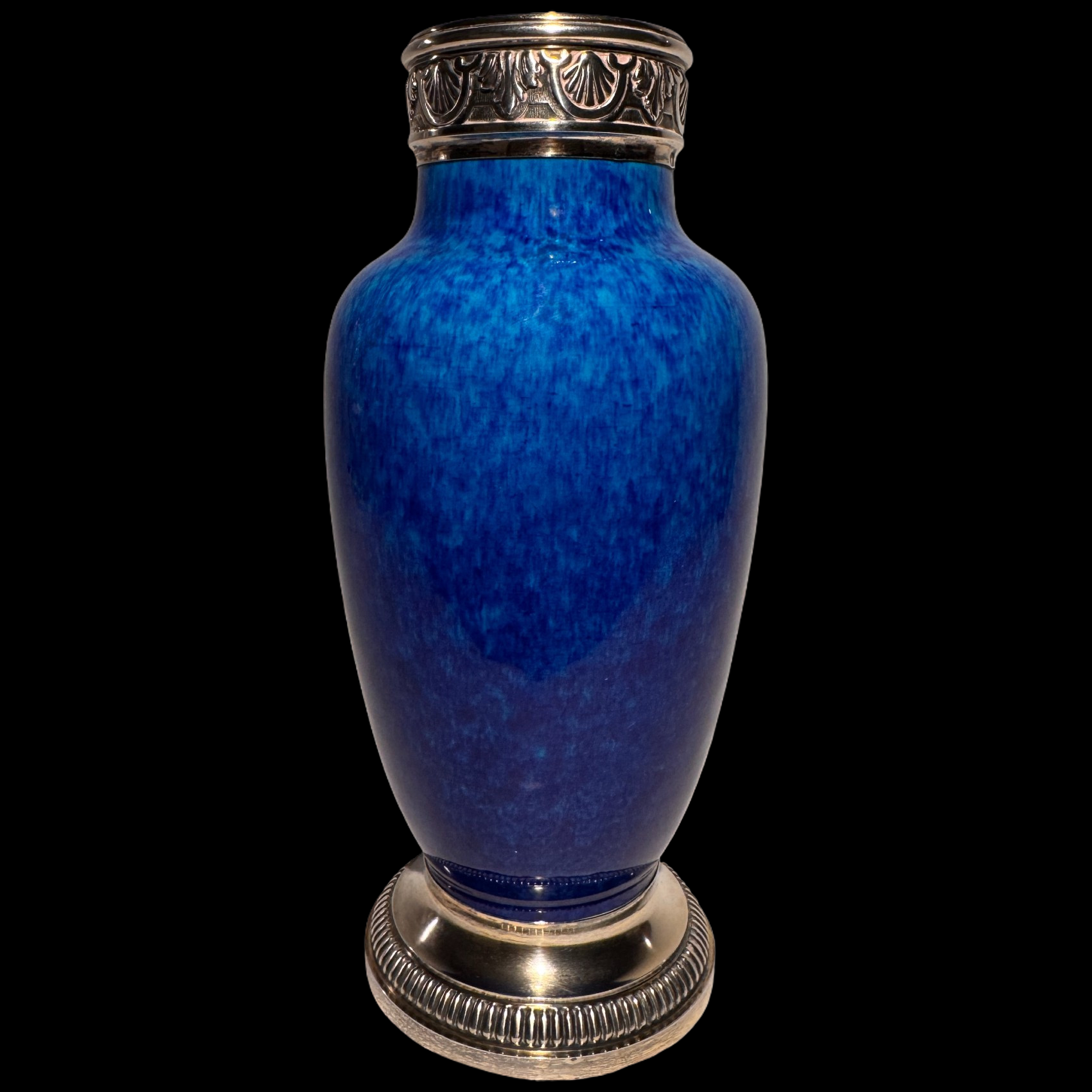 Vase en porcelaine bleue monté argent minerve - paul milet à sèvres