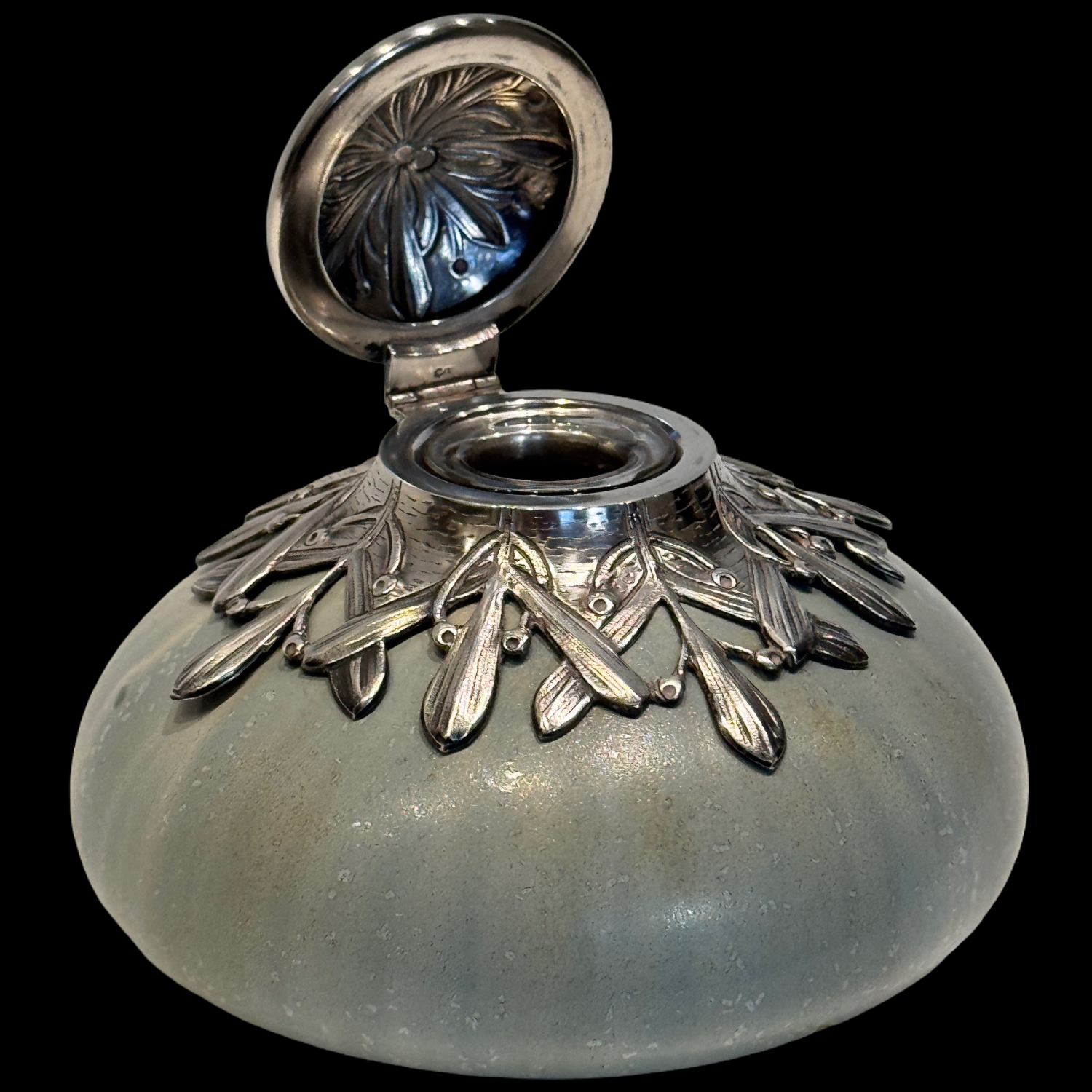 Encrier art nouveau monture argent par victor saglier et paul milet à sèvres