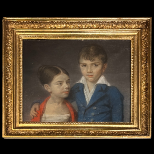 Pastel d’époque empire, Portrait d’enfants, frère et sœur