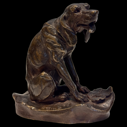 Sculpture en bronze chien basset hound par ernest damé (saint hubert)