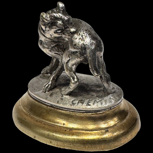 Sculpture miniature - chien à la puce – bronze argenté par victor chemin