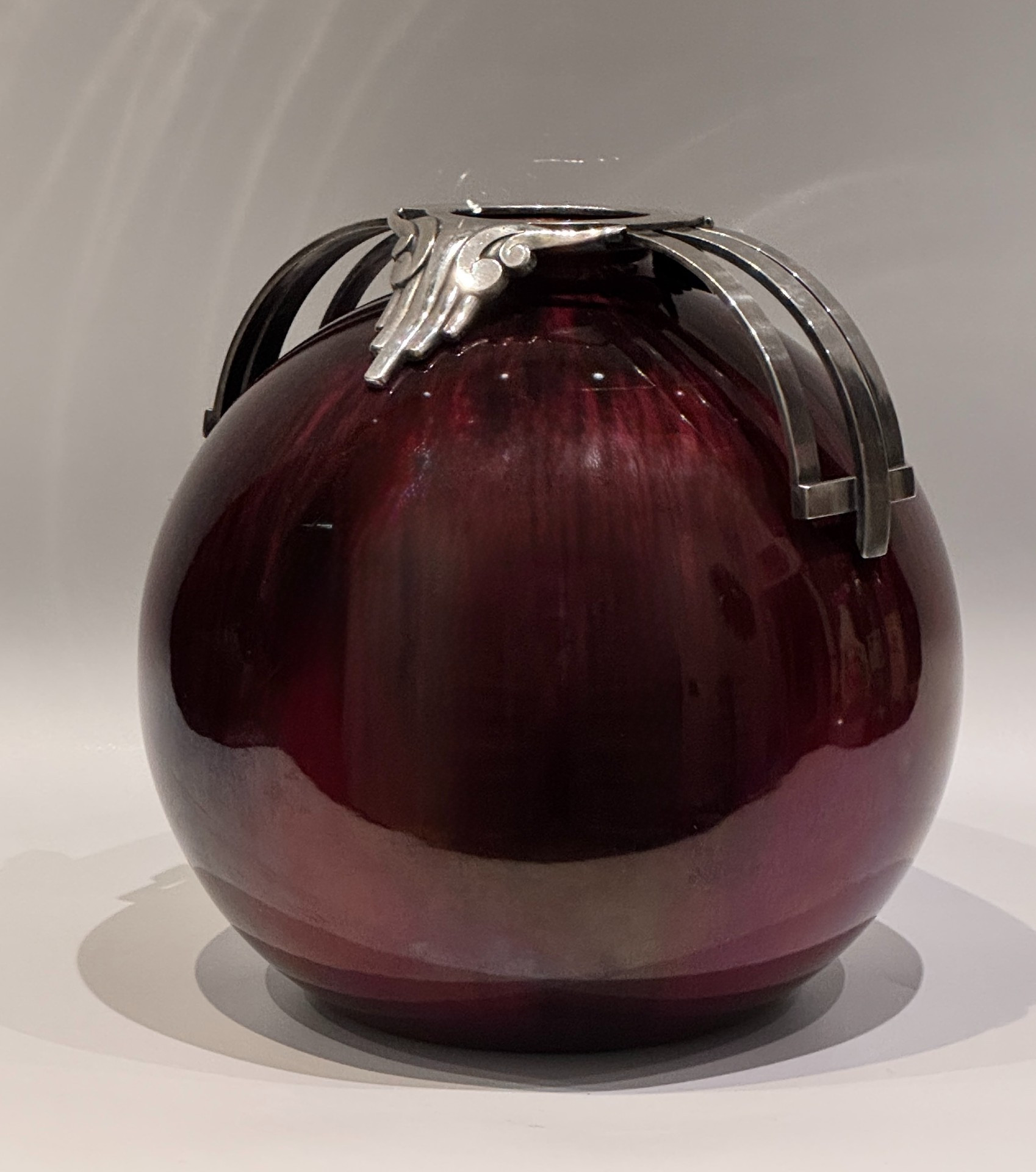 Vase boule sang de bœuf flammé - bronze argenté artdéco - paul milet à sevres – Image 2