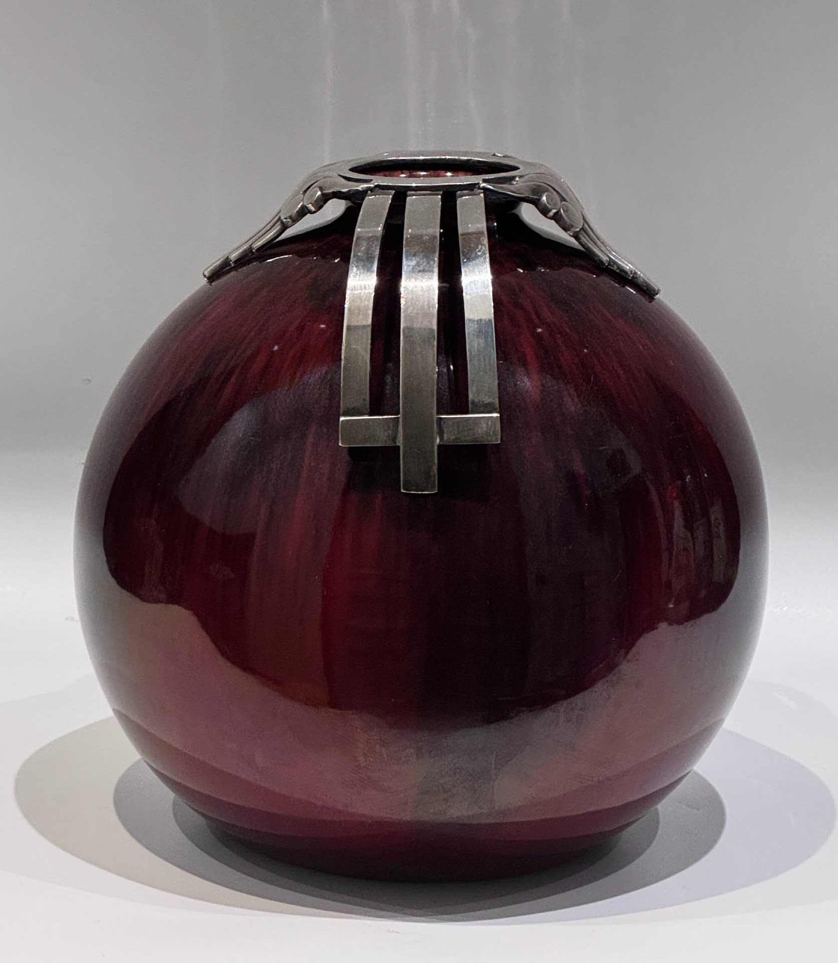 Vase boule sang de bœuf flammé - bronze argenté artdéco - paul milet à sevres – Image 3