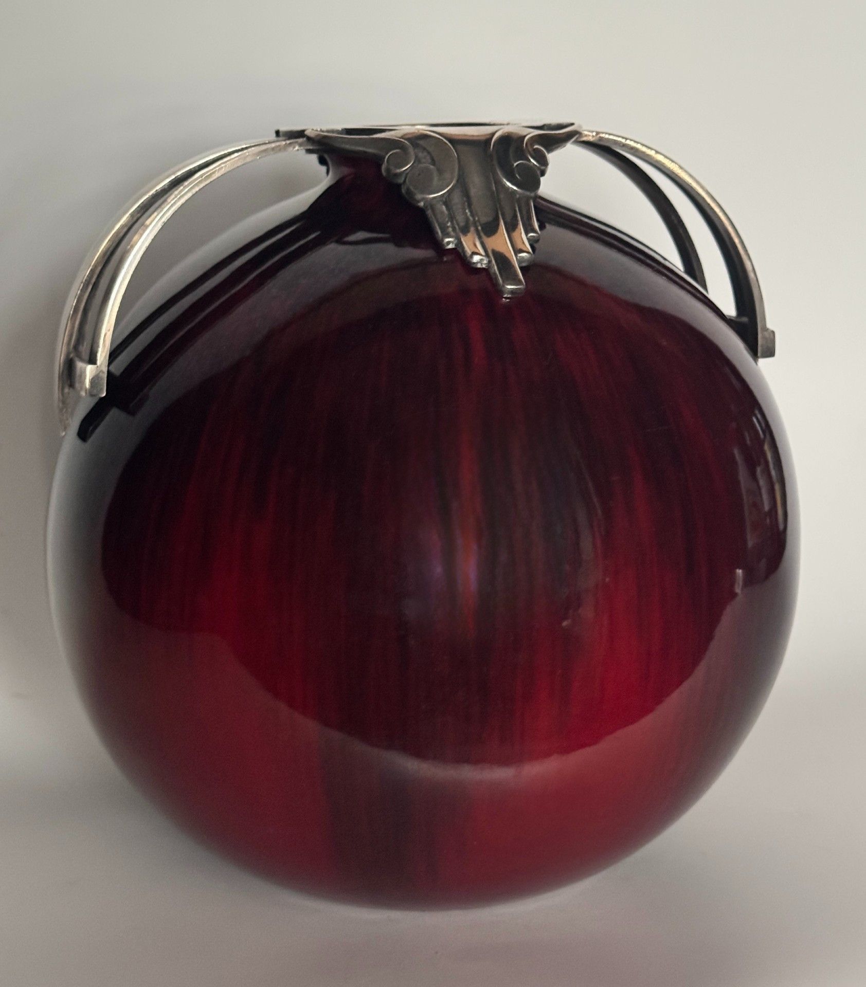 Vase boule sang de bœuf flammé - bronze argenté artdéco - paul milet à sevres – Image 7