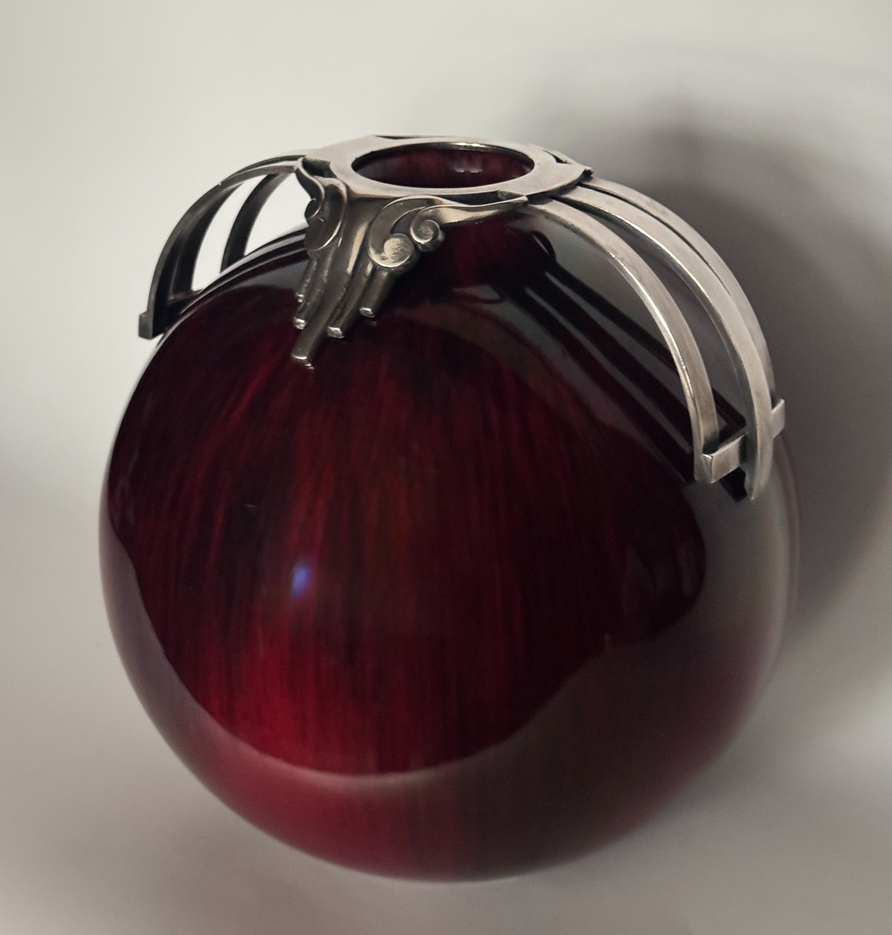 Vase boule sang de bœuf flammé - bronze argenté artdéco - paul milet à sevres – Image 9
